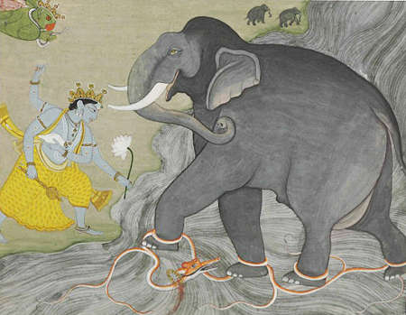 Une illustration du Bhagavata Purana : Gajendra Moksha